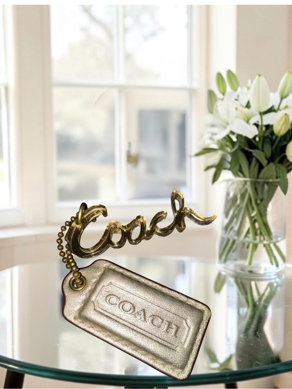Coach Gold Script Logo Key Charm AND Leather Tag - Picture 2 of 4